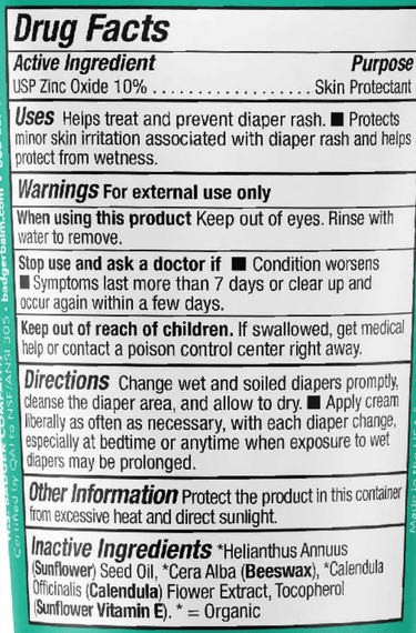 Diaper Rash Cream with Zinc Oxide * Badger Supplement - Conners Clinic